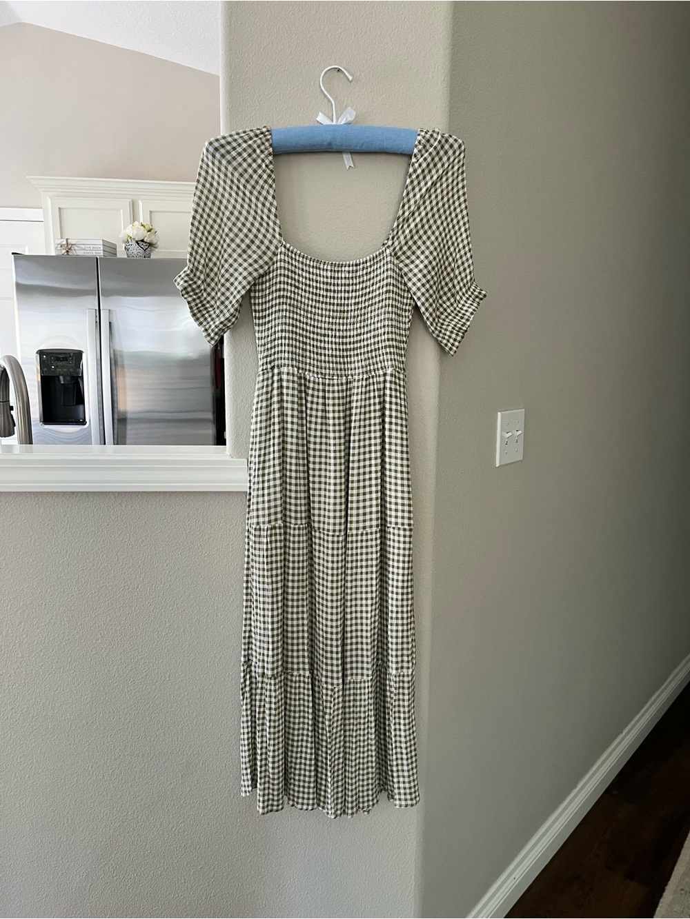 Abercrombie & Fitch Olive Green Gingham Midi Dress - Picture 3 of 3